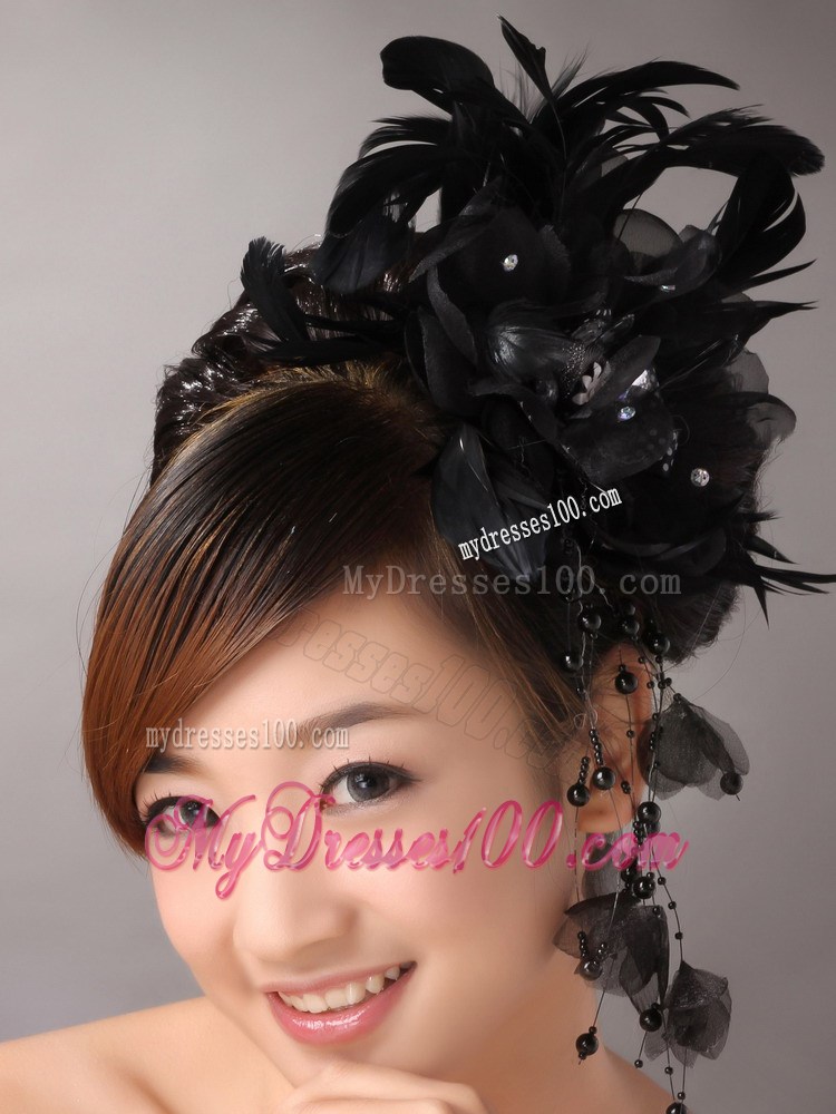 Luxurious Black Feather and Tulle With Beaded Decorate For Party