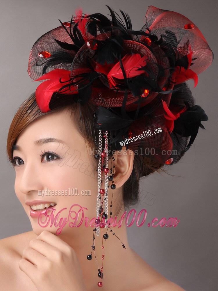 Multi-color Headpices With Feather and Tulle Headpices Rhinestones Decorate