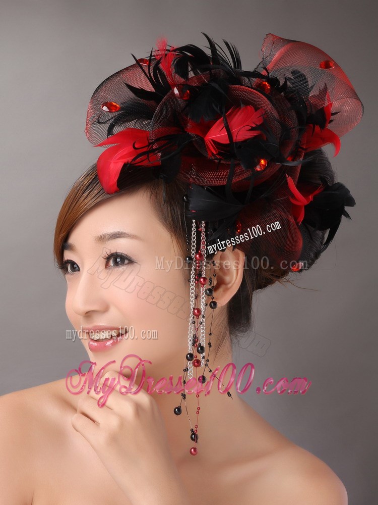 Multi-color Headpices With Feather and Tulle Headpices Rhinestones Decorate