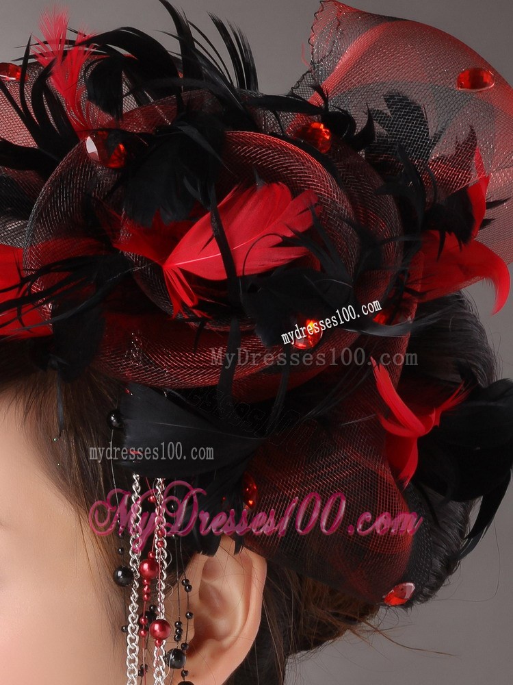 Multi-color Headpices With Feather and Tulle Headpices Rhinestones Decorate