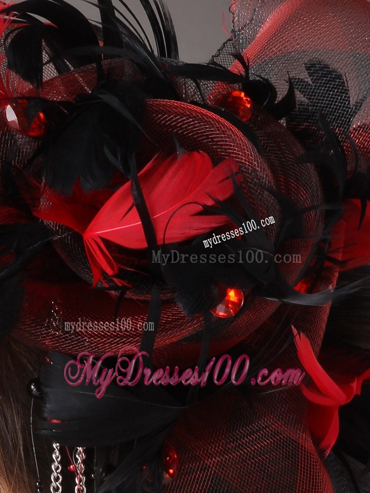 Multi-color Headpices With Feather and Tulle Headpices Rhinestones Decorate