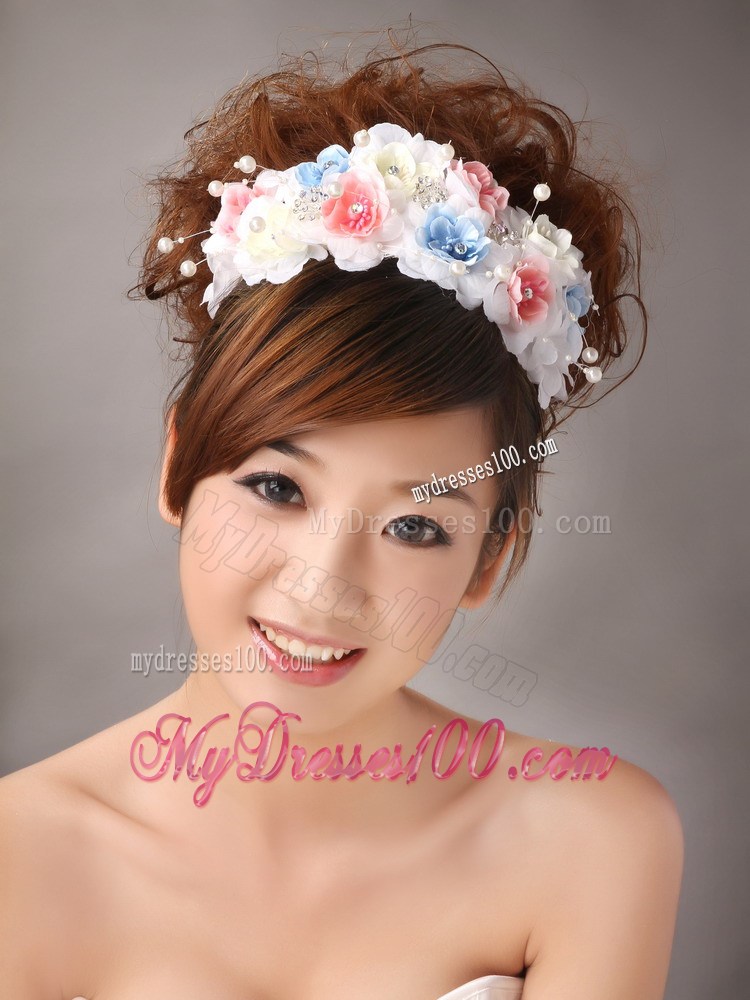 Muti-color Headpiece With Hand Made Flowers and Pearl