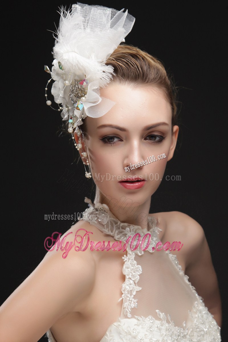 Noble Feather Imitation Pearls Fascinators With Colorful Rhinestones