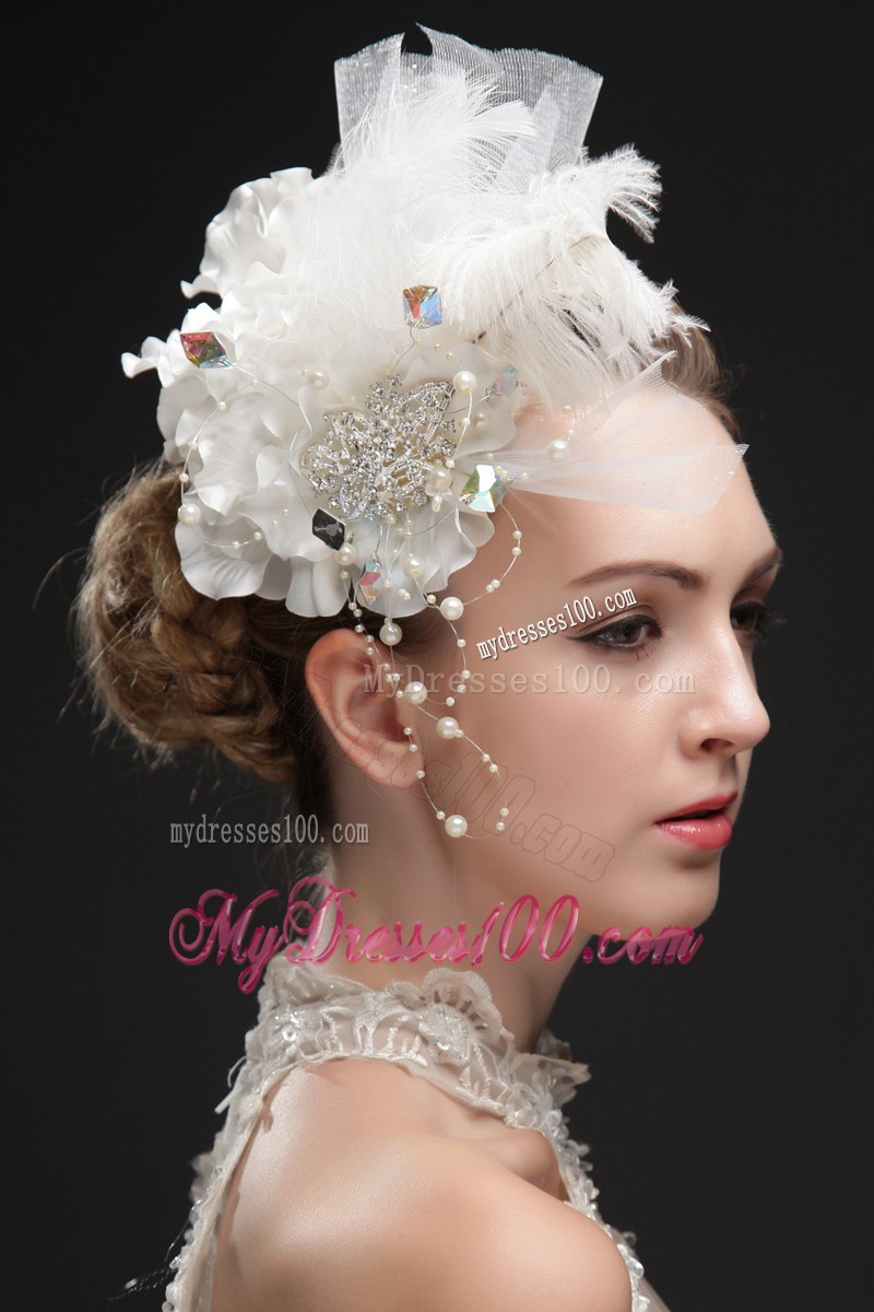 Noble Feather Imitation Pearls Fascinators With Colorful Rhinestones