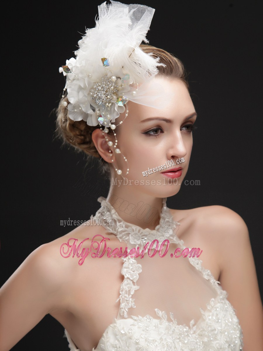 Noble Feather Imitation Pearls Fascinators With Colorful Rhinestones