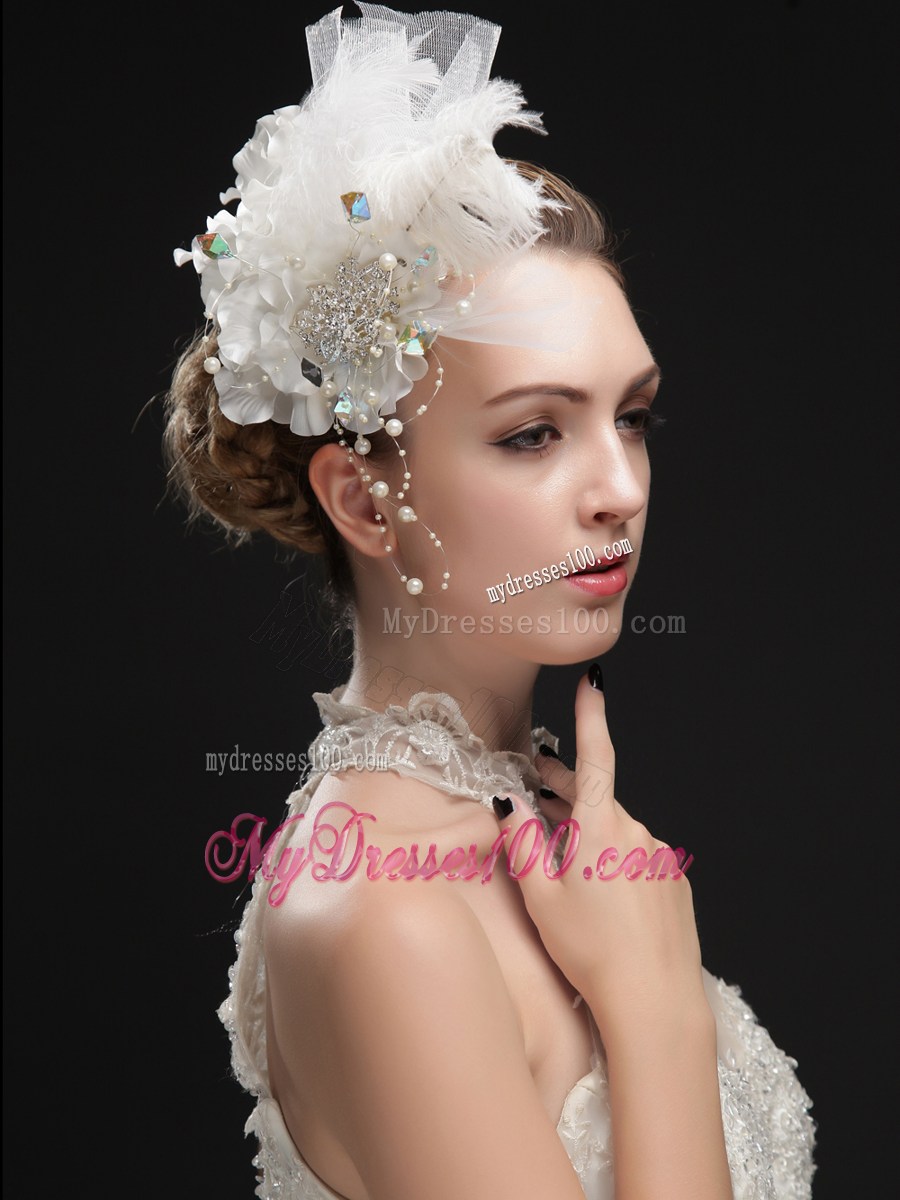 Noble Feather Imitation Pearls Fascinators With Colorful Rhinestones