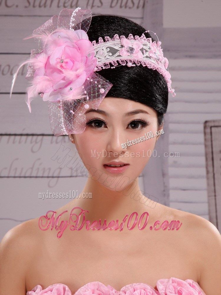 Palace Princess Korean Headdress Flower Net With Pearls and Feather