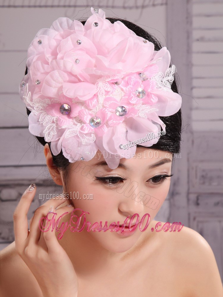 Pink Chiffon Beading Bud Silk Fascinators For Wedding