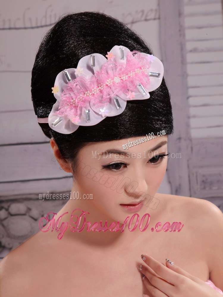 Pink Organza and Net Rhinestones With Peals For Party