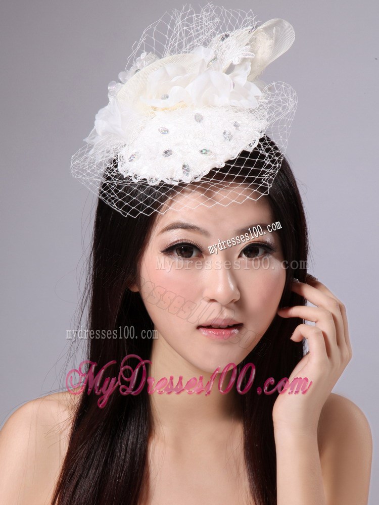 Pure White Fascinators With Net Beading For Party