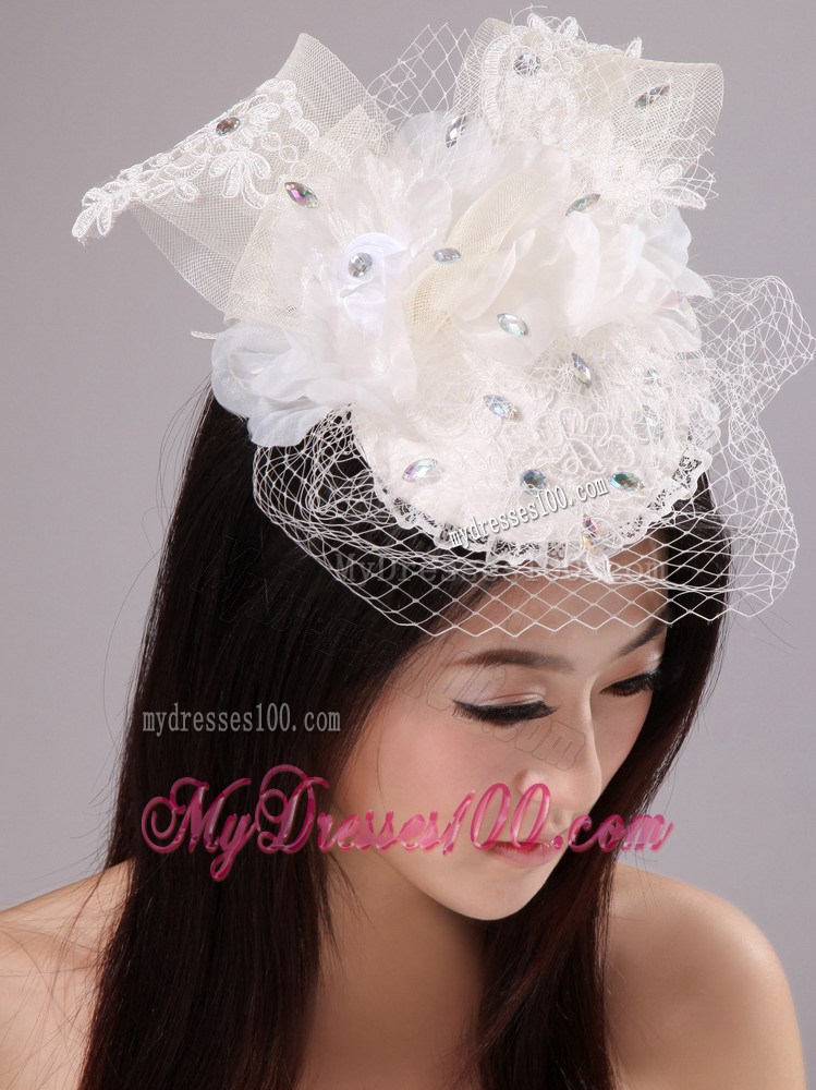 Pure White Fascinators With Net Beading For Party