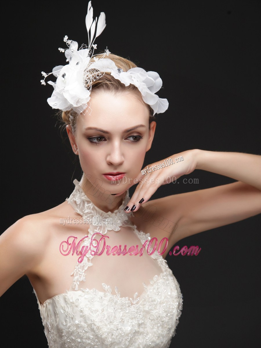 Pure White Flower Bridal Net With Feather Women 's Fascinators