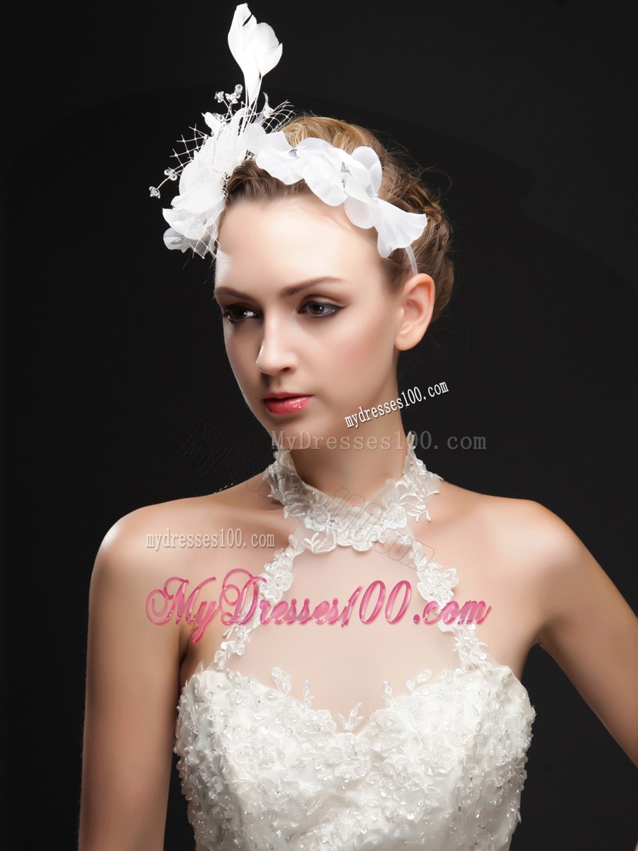 Pure White Flower Bridal Net With Feather Women 's Fascinators