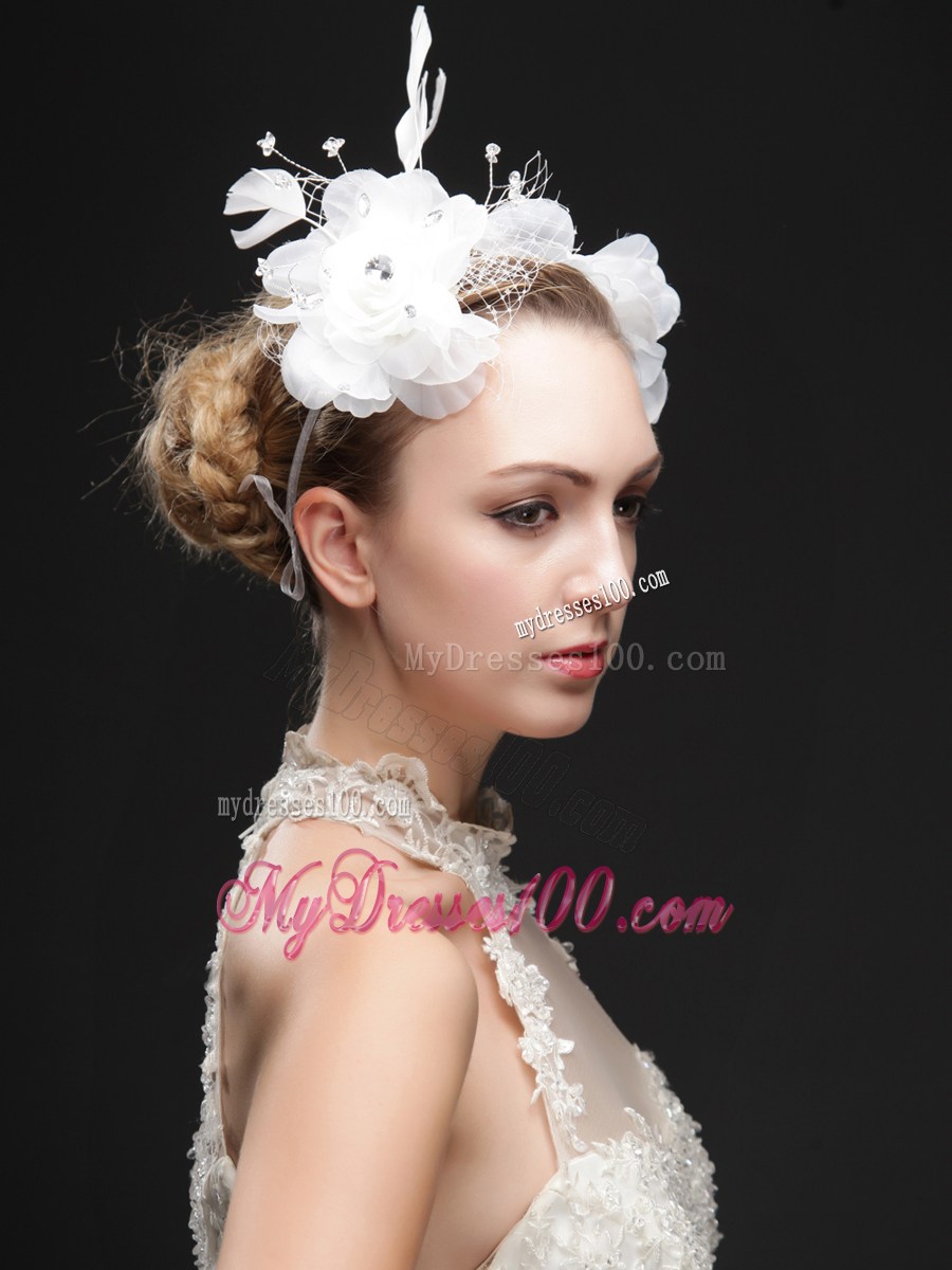 Pure White Flower Bridal Net With Feather Women 's Fascinators