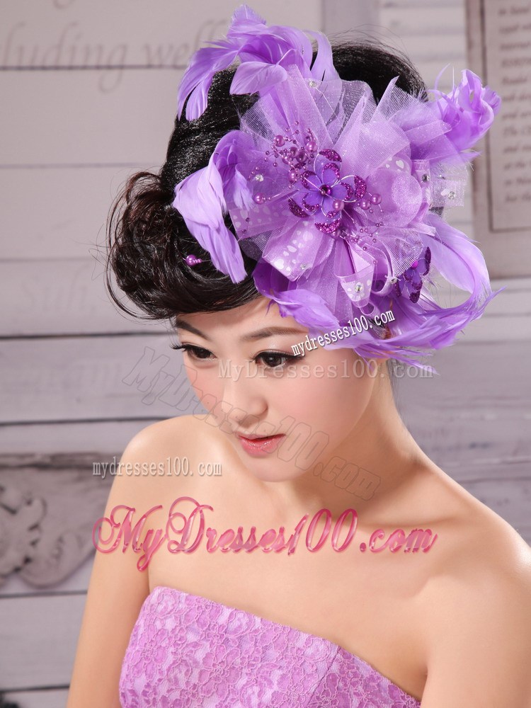 Purple Feathers Big Hat Wedding Headpieces