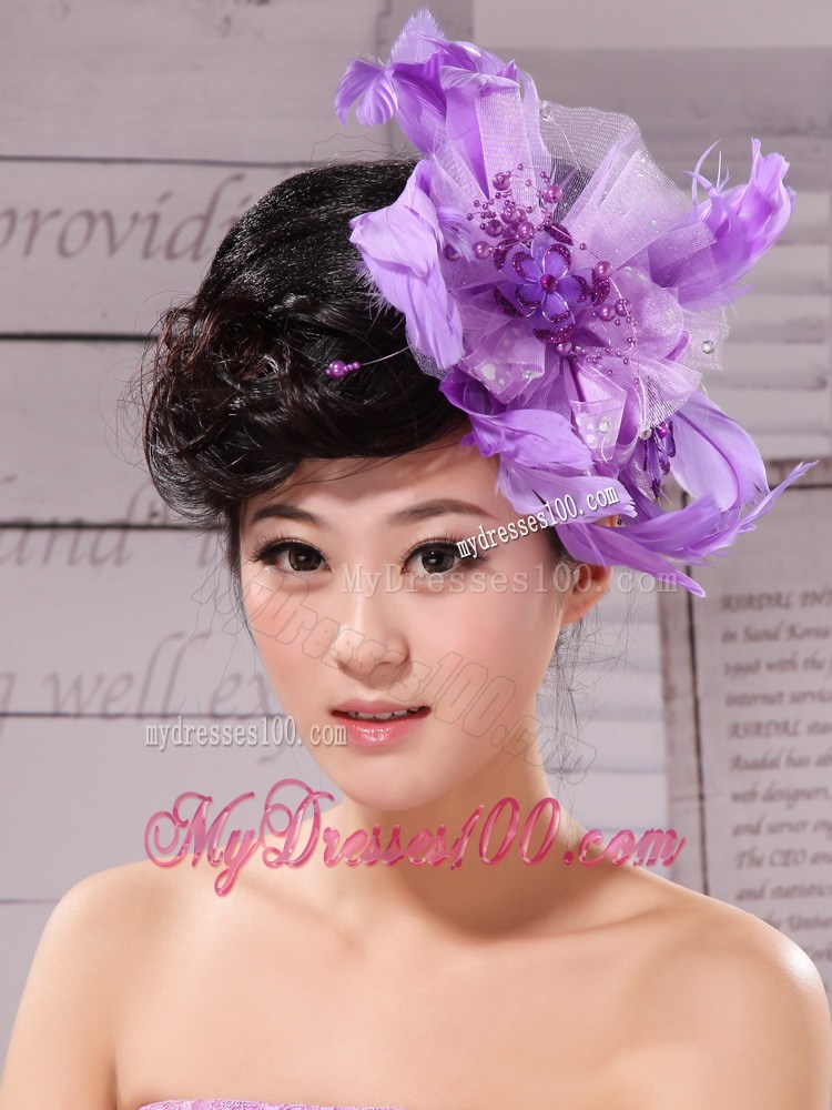 Purple Feathers Big Hat Wedding Headpieces