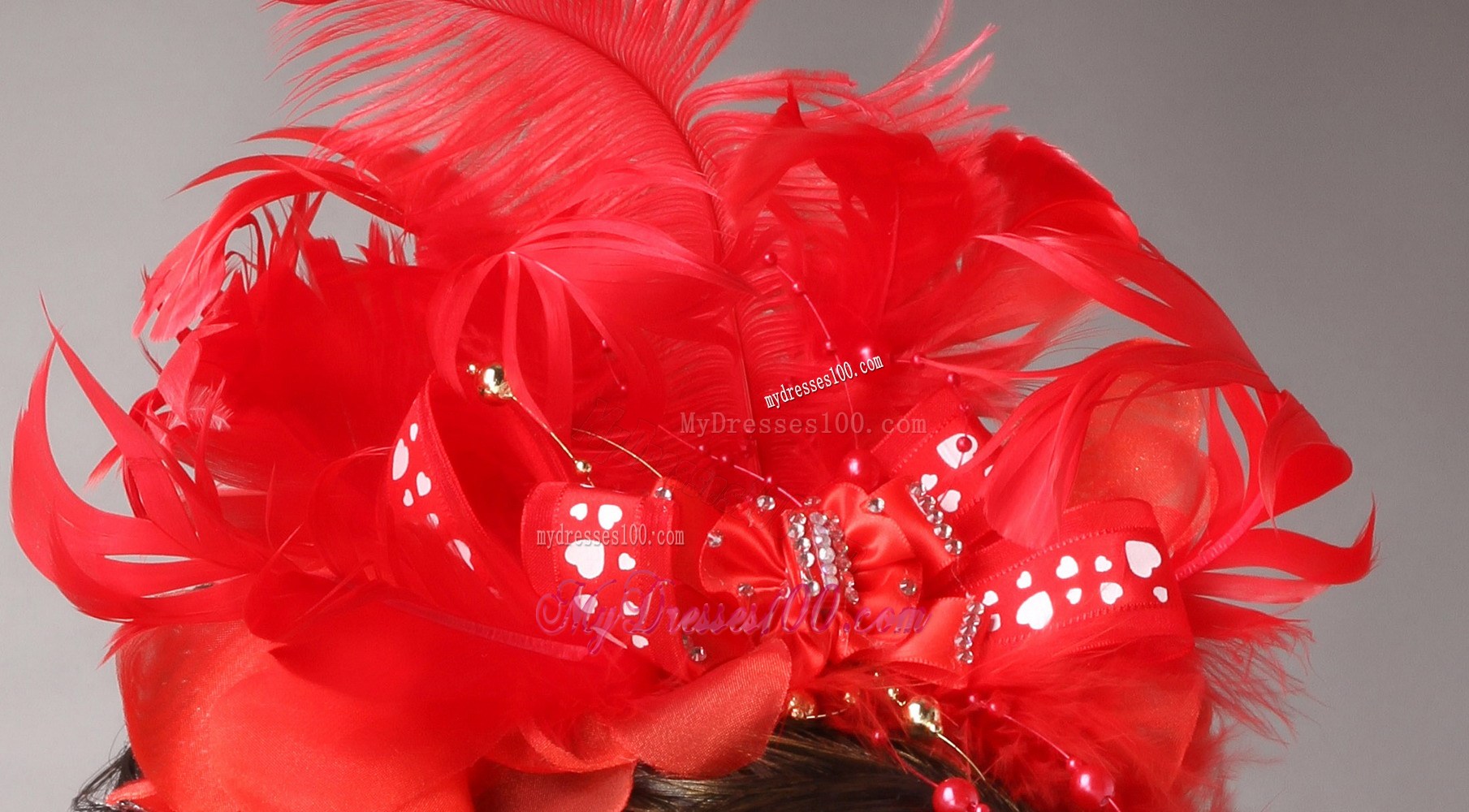 Red Chiffon Feather Big Flower With Beading For Bridal New Arrival