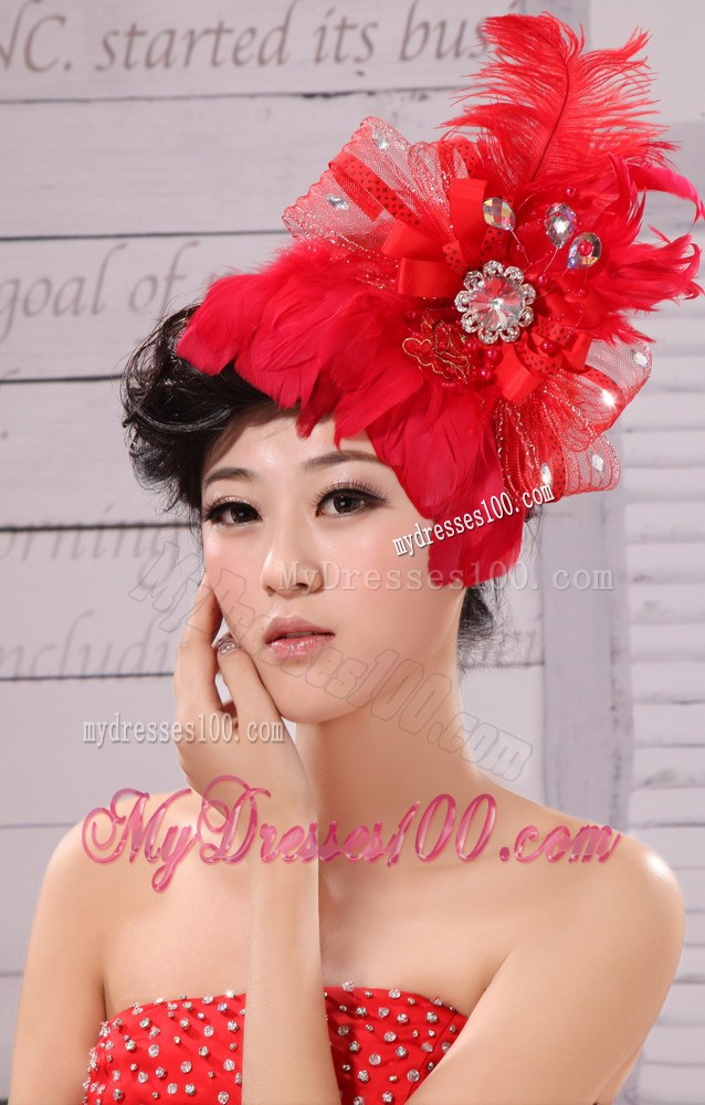 Red Feather Flower Special Occasion Fascinators