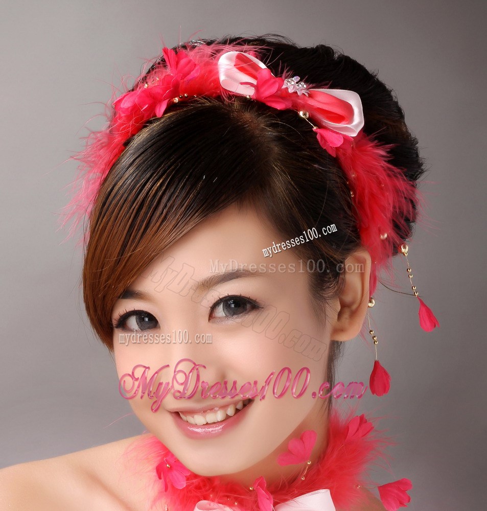 Red Feather and Bowknot Beading Hairband