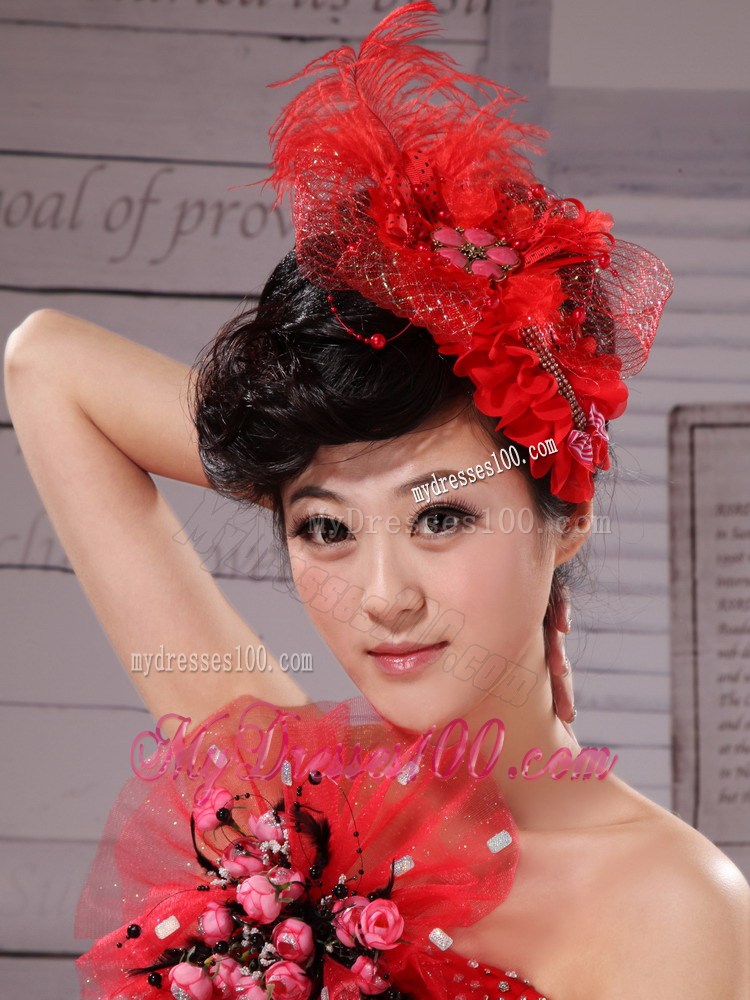 Red Hairpins Birdcage Veils Tulle Feather Outdoor and Special Occasion and Outdoor