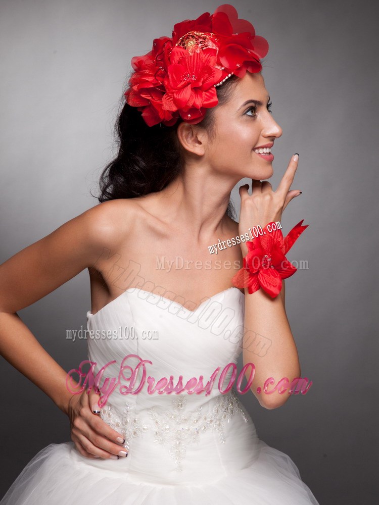 Red Hand Made Flowers Taffeta Headpieces and Wrist Corsage