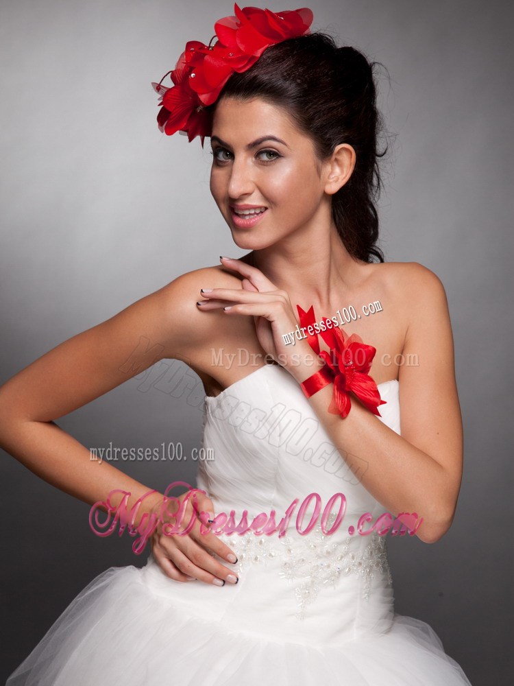 Red Hand Made Flowers Taffeta Headpieces and Wrist Corsage