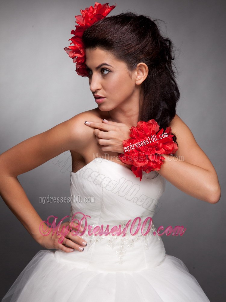 Red Taffeta Hand Made Flowers Headpieces and Wrist Corsage