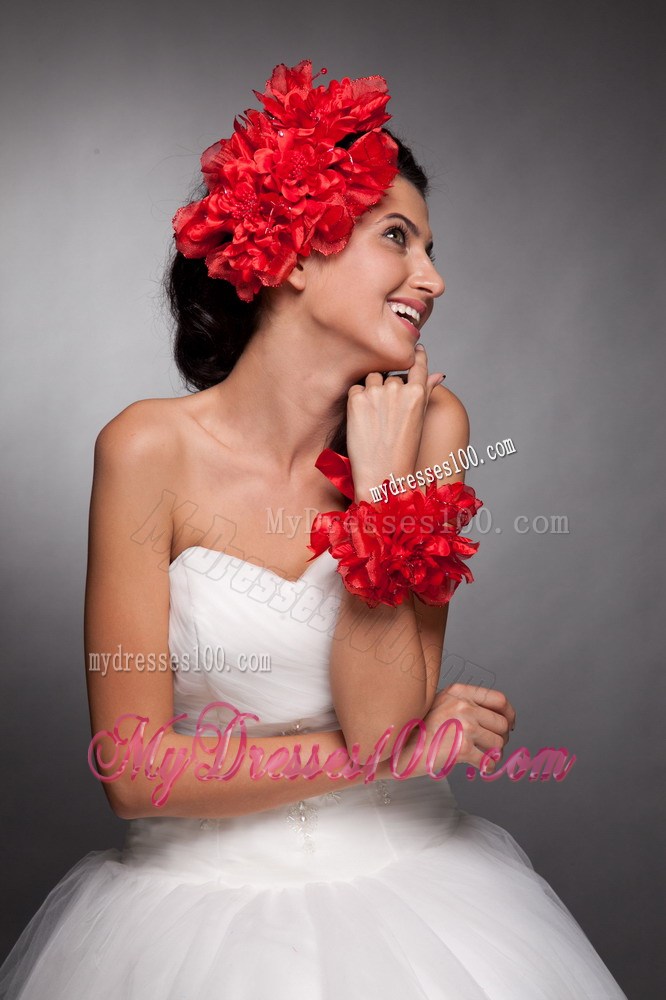 Red Taffeta Hand Made Flowers Headpieces and Wrist Corsage