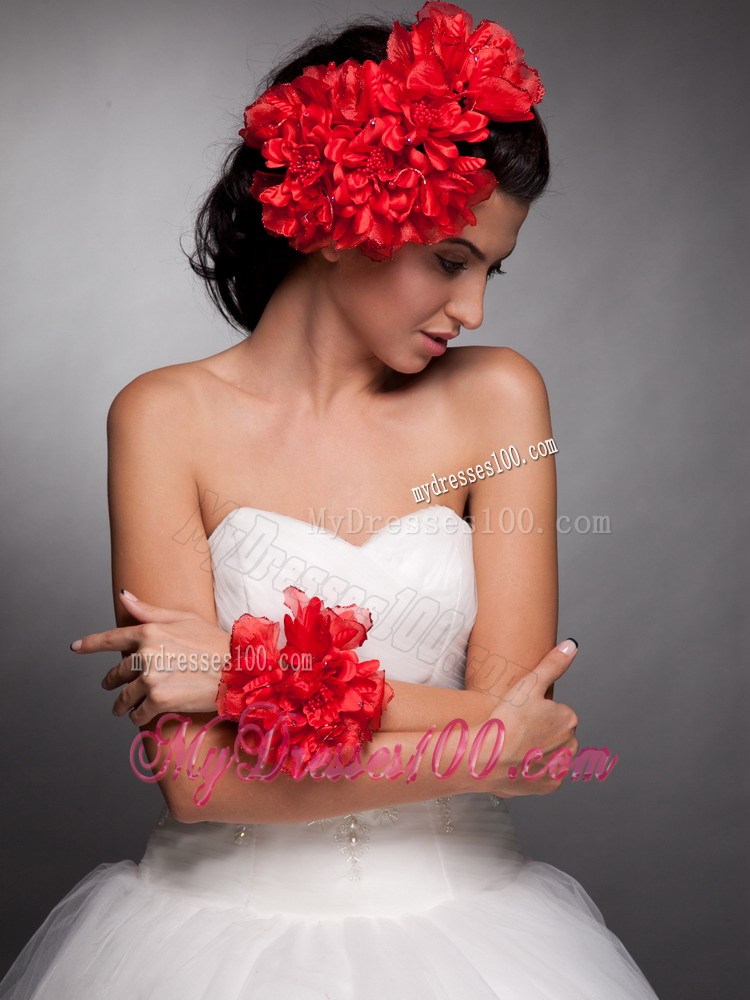 Red Taffeta Hand Made Flowers Headpieces and Wrist Corsage