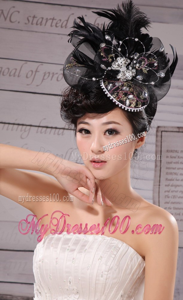 Special Hat Hairpin Feather Tulle Black Outdoor and Wedding