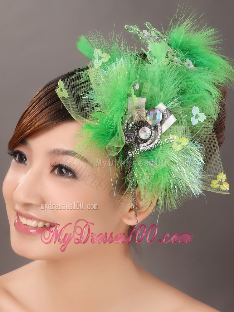 Spring Green Rhinestone Special Occasion Fascinators