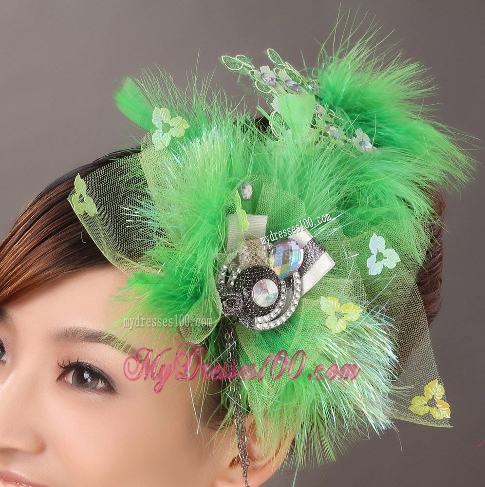Spring Green Rhinestone Special Occasion Fascinators