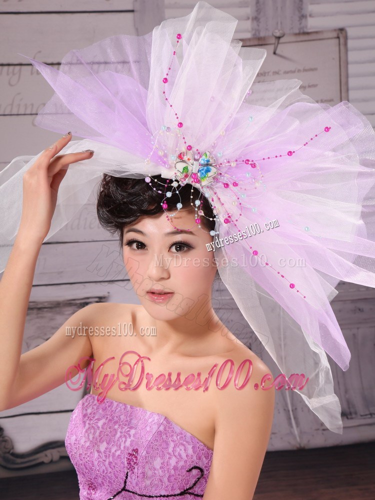Sweet Lavender and White Corolla Large Hat Headpieces