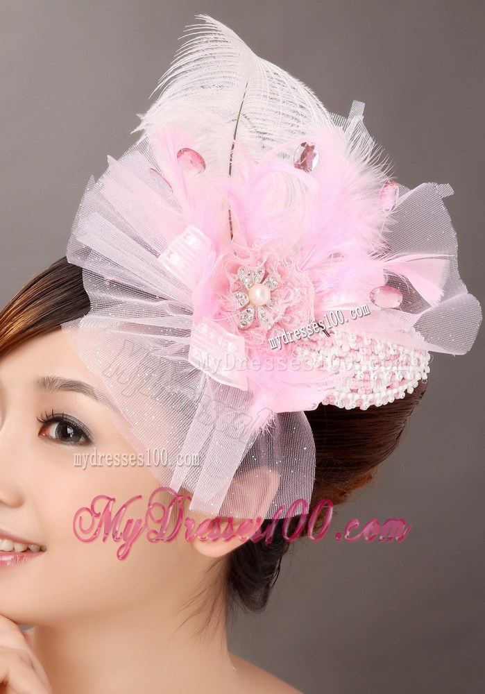 Sweet Tulle Feather Side Clamp Diamond Hairpins Birdcage Veils