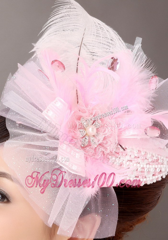 Sweet Tulle Feather Side Clamp Diamond Hairpins Birdcage Veils