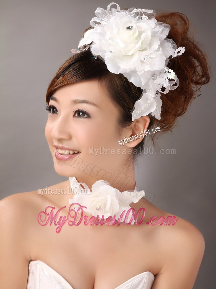 White Exquisite Ribbons Flower Organza Fascinators