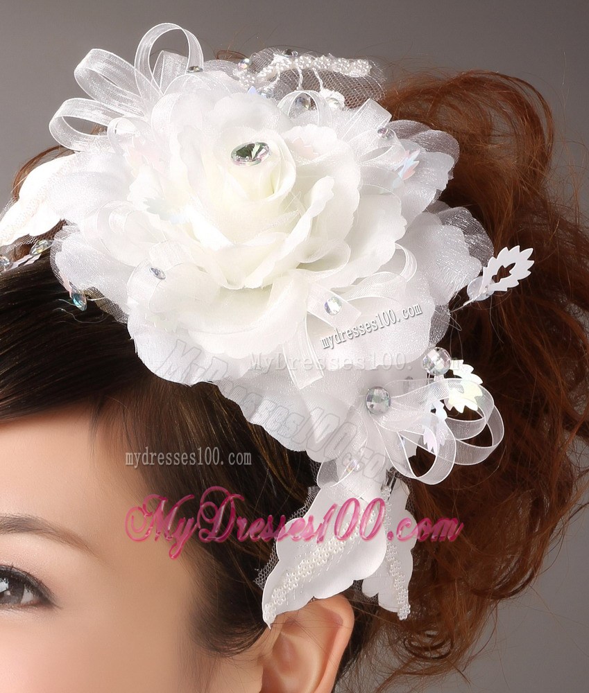 White Exquisite Ribbons Flower Organza Fascinators