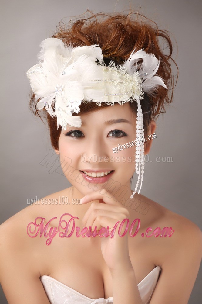 White Feather Wedding and Special Occasion Lace Fascinators