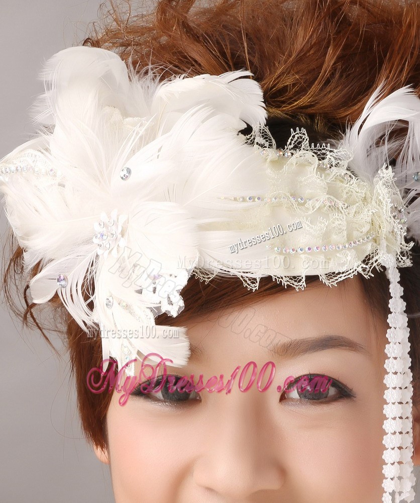 White Feather Wedding and Special Occasion Lace Fascinators