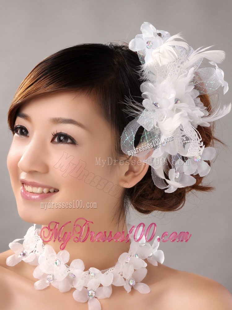 White Hand Made Flowers Feather Wedding Fascinators