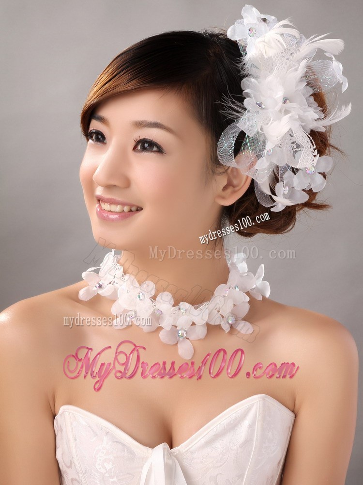 White Hand Made Flowers Feather Wedding Fascinators