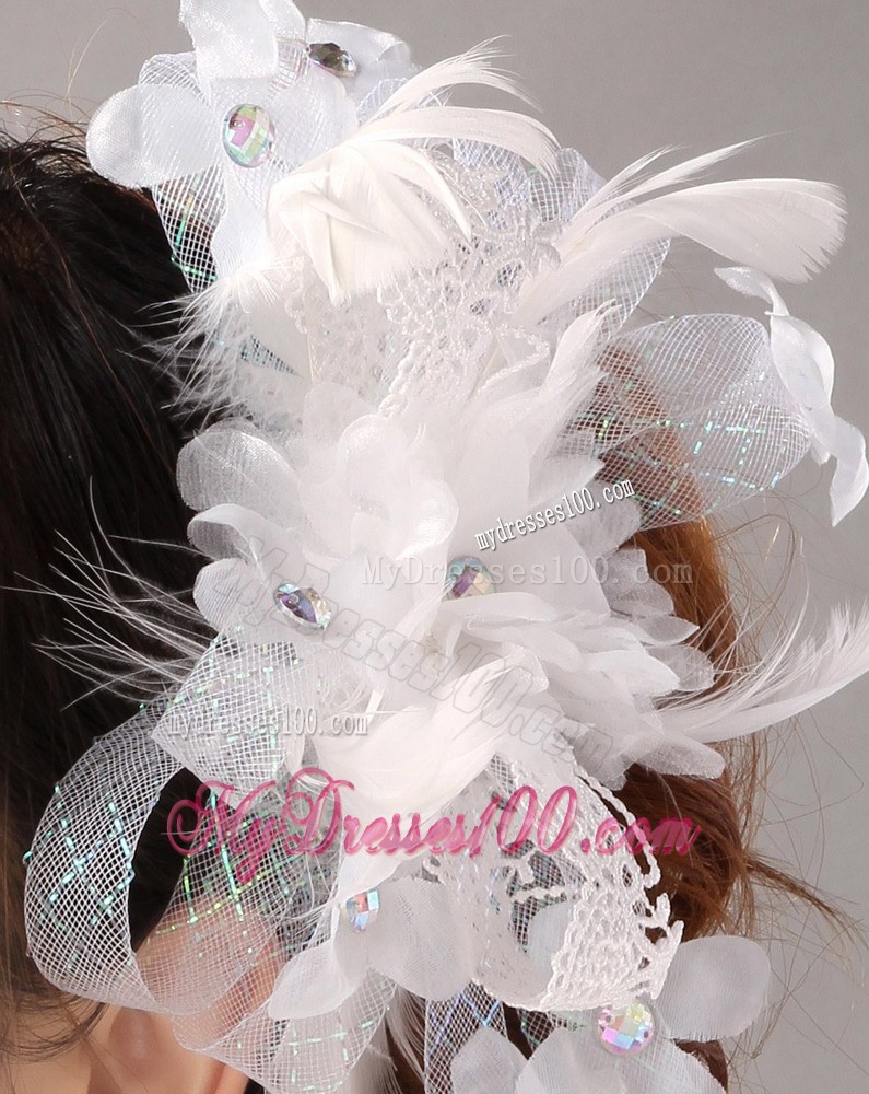 White Hand Made Flowers Feather Wedding Fascinators