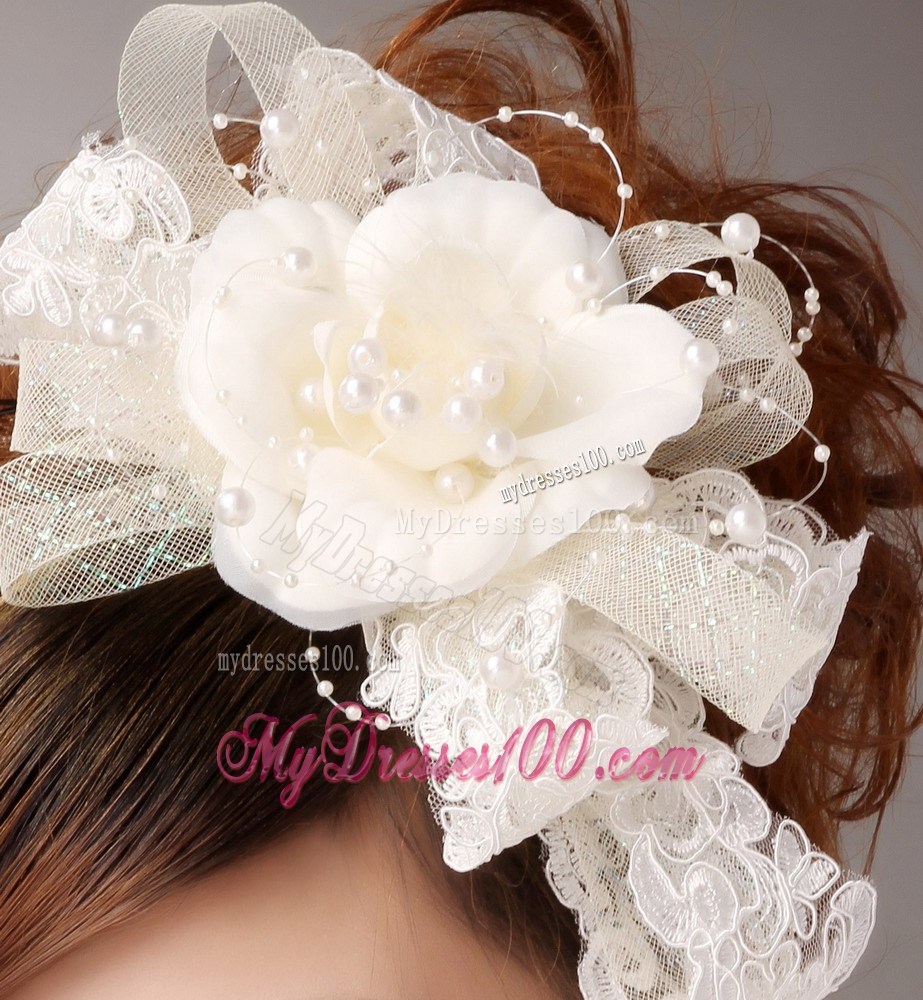 White Imitation Pearls Flower Sweet Tulle Fascinators