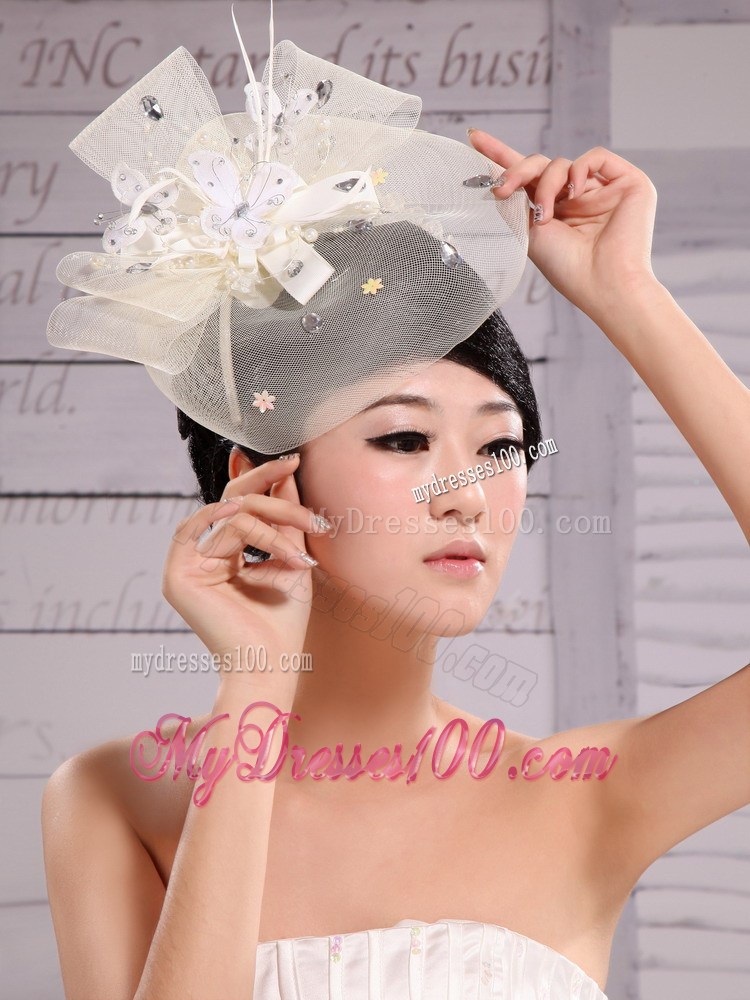 White Net Yarn Fashion Pearl Tire Fascinators
