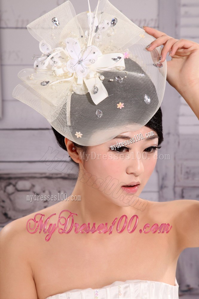 White Net Yarn Fashion Pearl Tire Fascinators