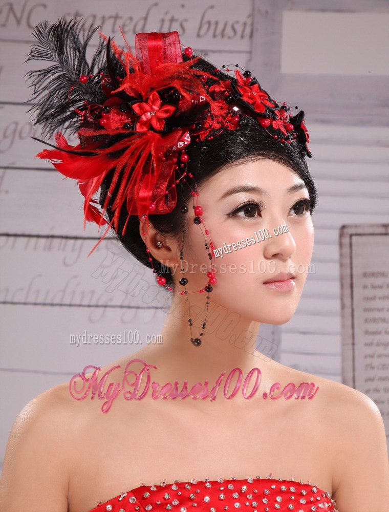 Red Best Sale Hat Flower Wedding Headpieces