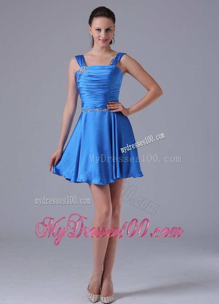 2013 Straps Ruched Decorate Bust Homecoming Dresses With Beading
