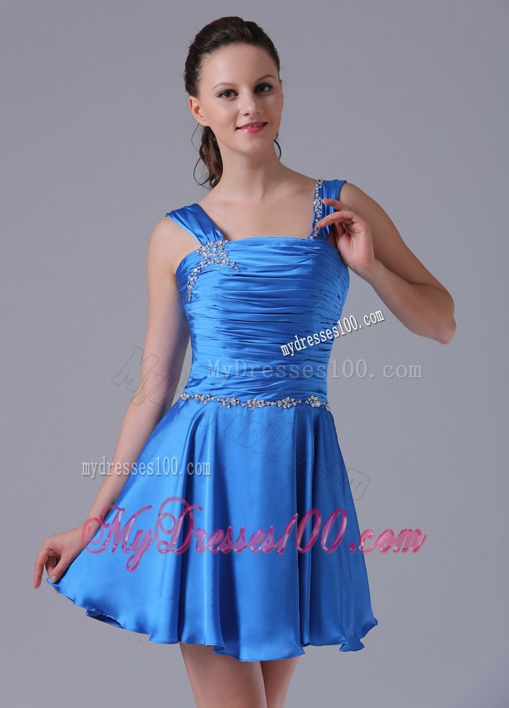 2013 Straps Ruched Decorate Bust Homecoming Dresses With Beading