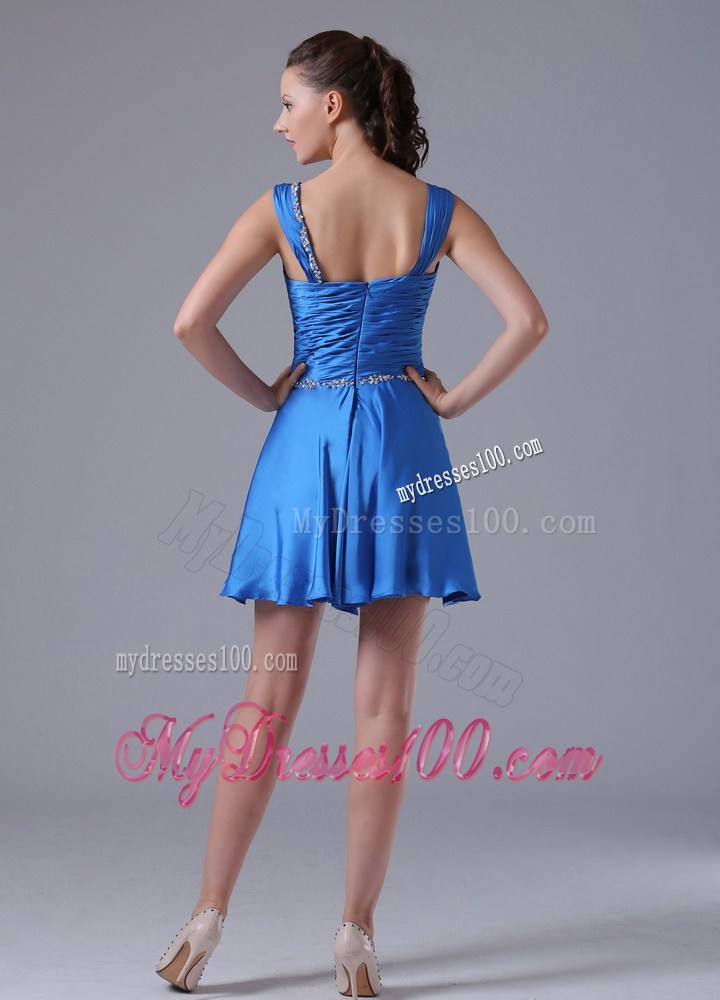 2013 Straps Ruched Decorate Bust Homecoming Dresses With Beading