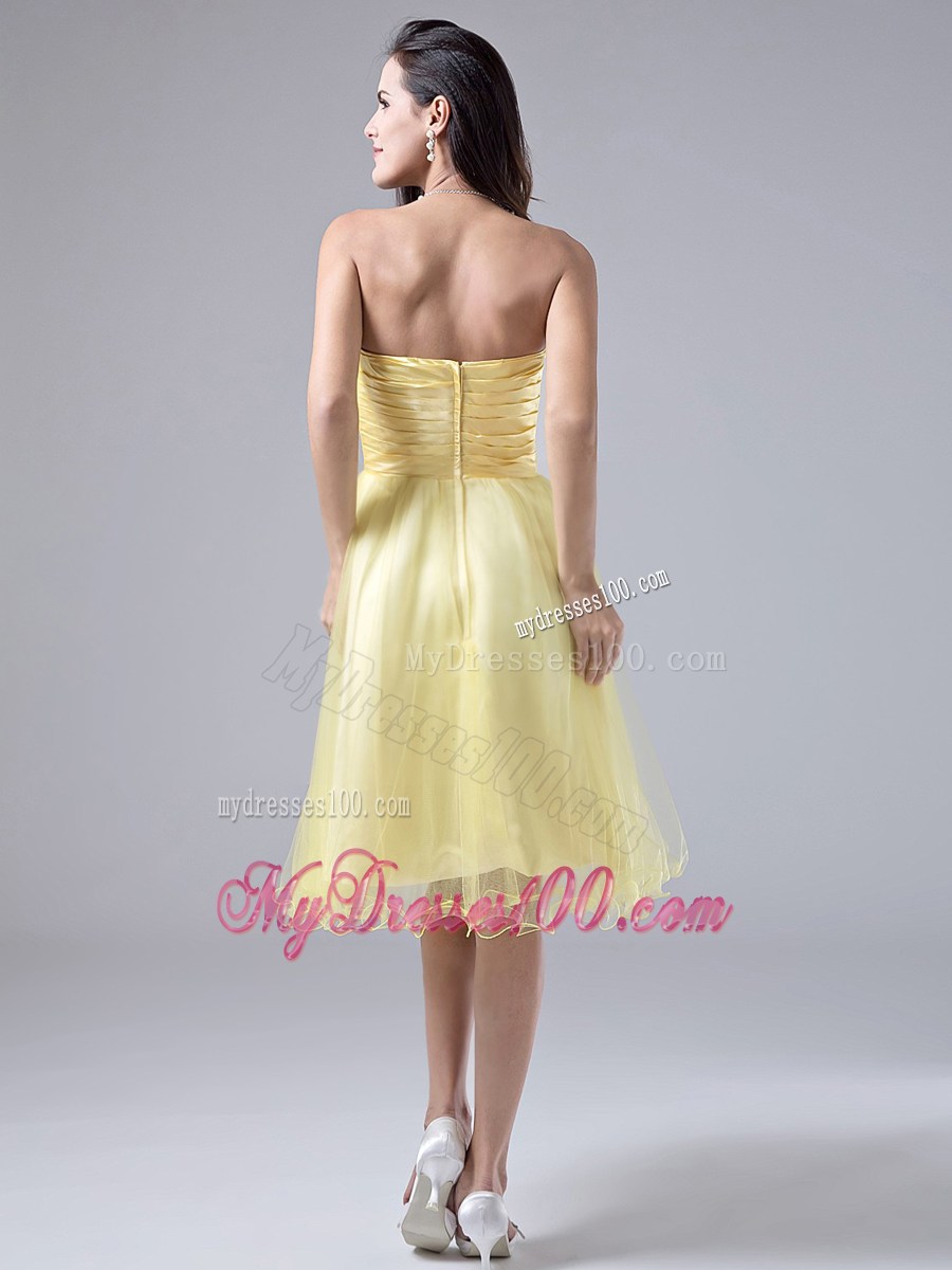2013 Light Yellow Homecoming Dresses With Beaded Ruche Strapless